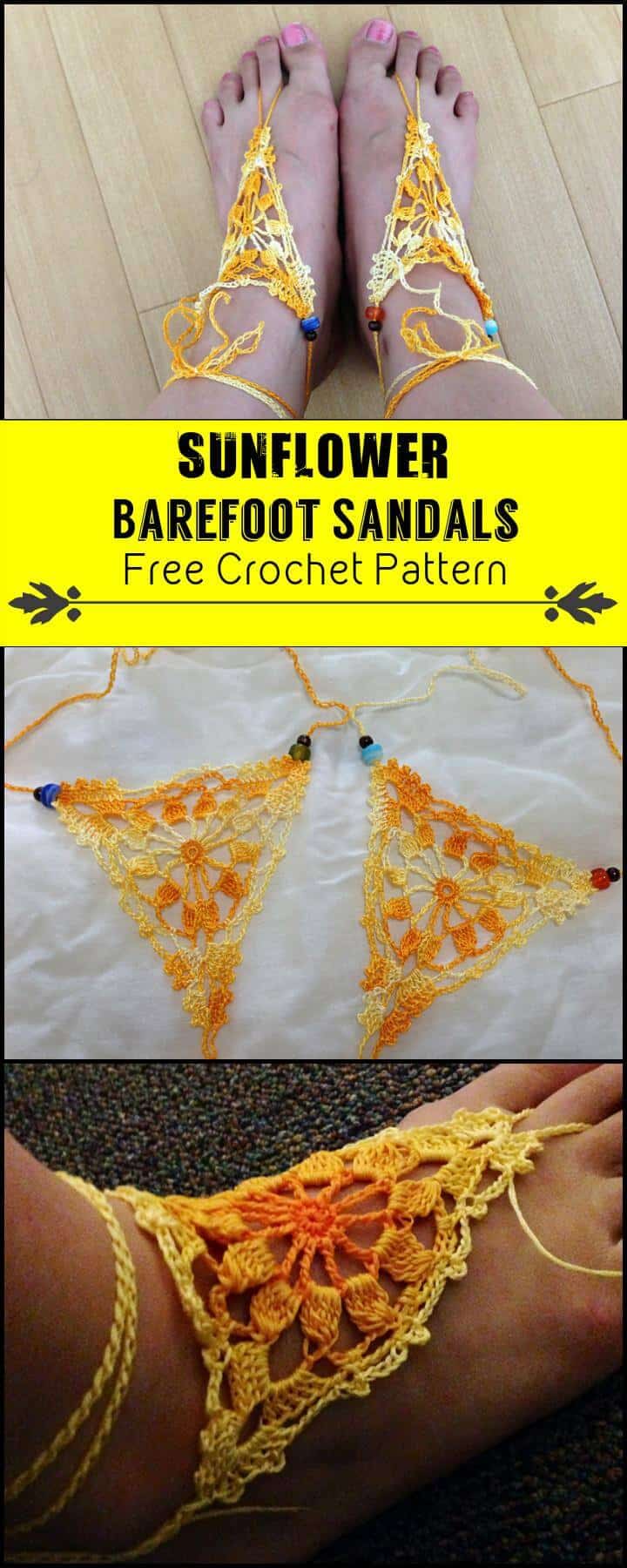 Sunflower Barefoot Sandals Free Crochet Pattern
